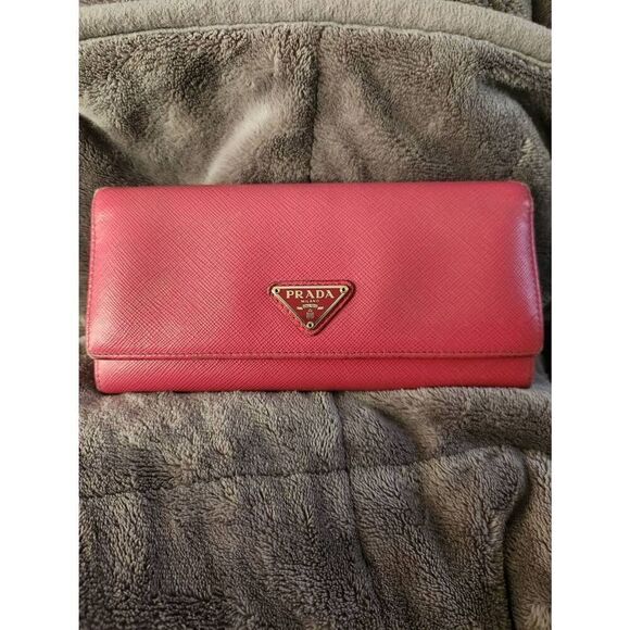 Prada Pink Saffiano Leather Continental Double Snap Long Wallet WITH INSERT AND - Picture 1 of 14